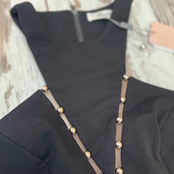 Three Floor Black Embellished Mesh Halter Dress Size 0 XXS Zip Back NWT - Picture 9 of 16